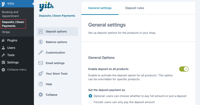 YITH WooCommerce Deposits / Down Payments - Settings Page Overview