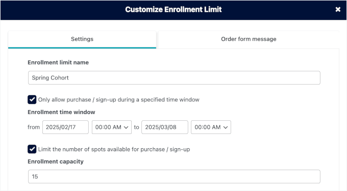 Configuring enrollment limit settings