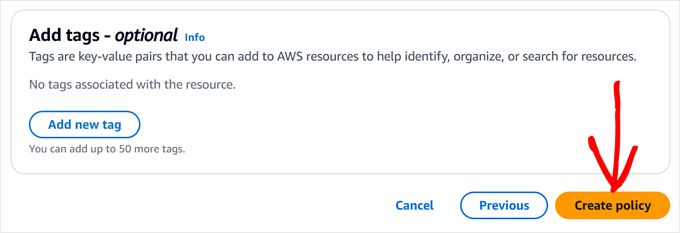 Saving changes to the new Amazon S3 backup policy