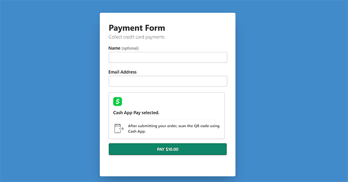 Cash App payment form preview