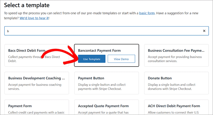 Choose the Bancontact form template