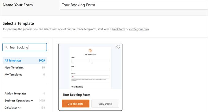 Choose the booking form template you like