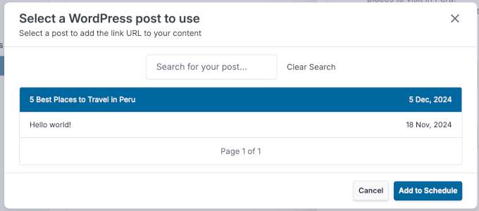 Choosing a post to share in ClickSocial