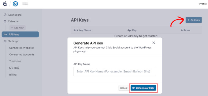 ClickSocial API keys