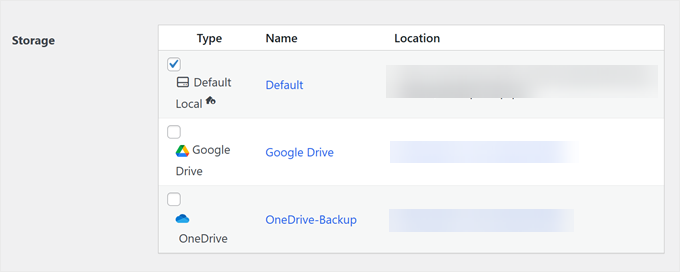 Choosing where to store the automated backups in Duplicator