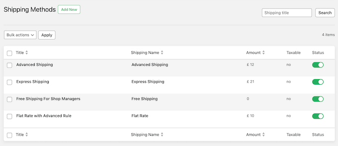 Multiple shipping methods on an online store