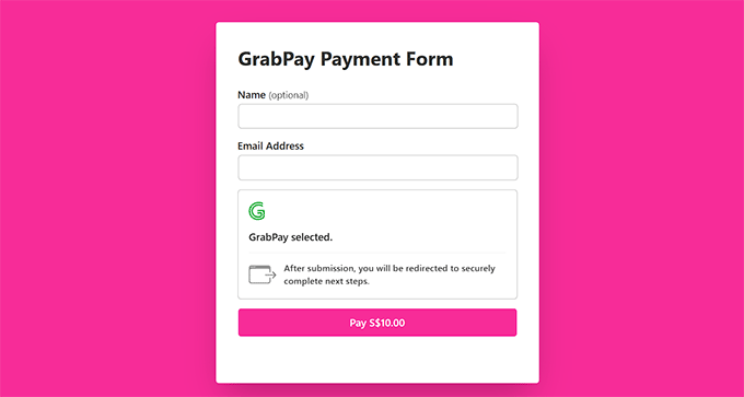 GrabPay payment form preview