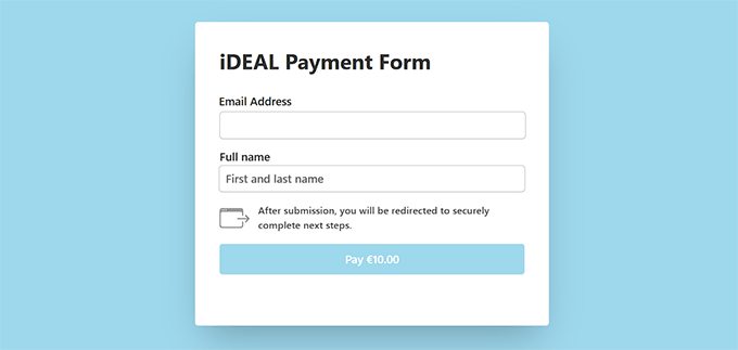 iDEAL payment form preview