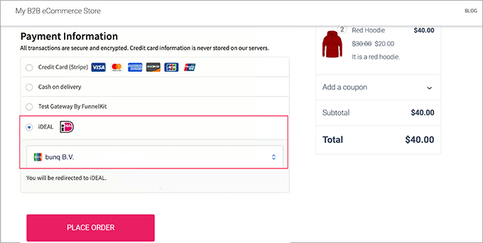 iDEAL payment option preview in WooCommerce