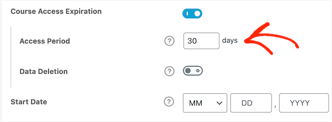 Setting up start and end dates