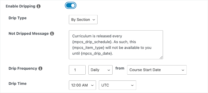 Enable dripping in MemberPress Courses