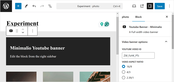 The Minimalio full-width video banner