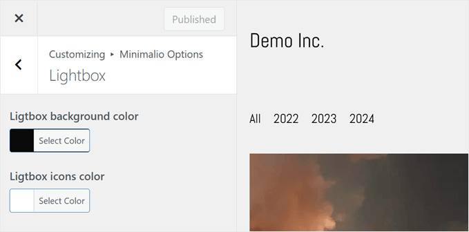 Minimalio's lightbox customization options