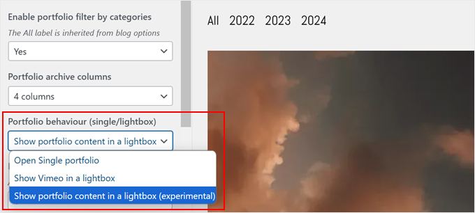 Minimalio's portfolio behavior settings