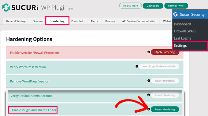 Sucuri ویرایشگر فایل تم را فعال می کند