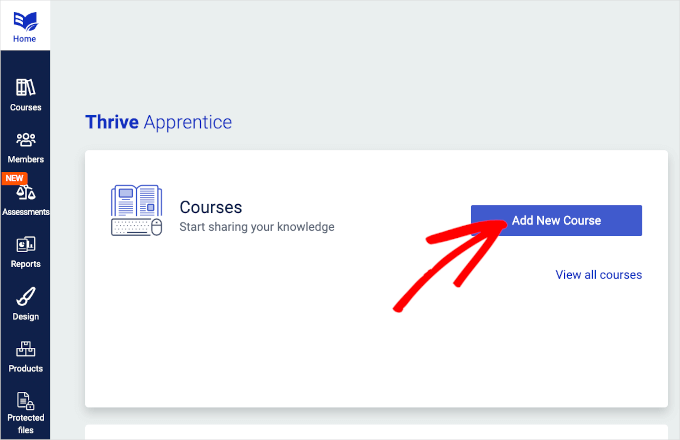 Add new course button in Thrive Apprentice