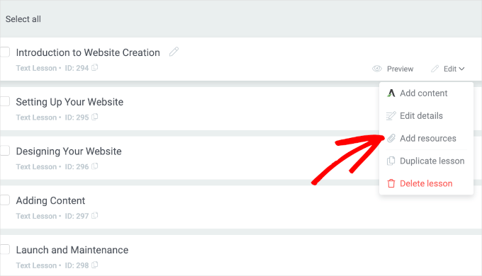 Adding resources to lessons