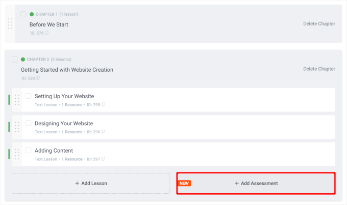 Add assignments button