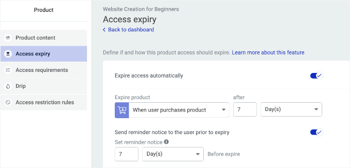 Setting up product expiry in Thrive Apprentice