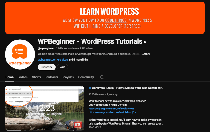 WPBeginner's YouTube channel