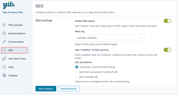 SEO Settings in YITH WooCommerce Ajax Product Filter