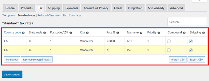 Add multiple tax rates in WooCommerce