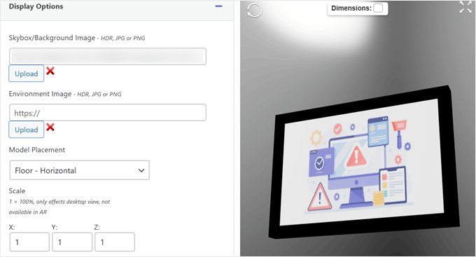 Editing a 3D gallery in AR for WordPress plugin