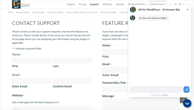 The AI chatbot for the AR for WordPress plugin