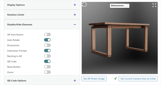 Disabling or hiding elements in AR for WordPress plugin