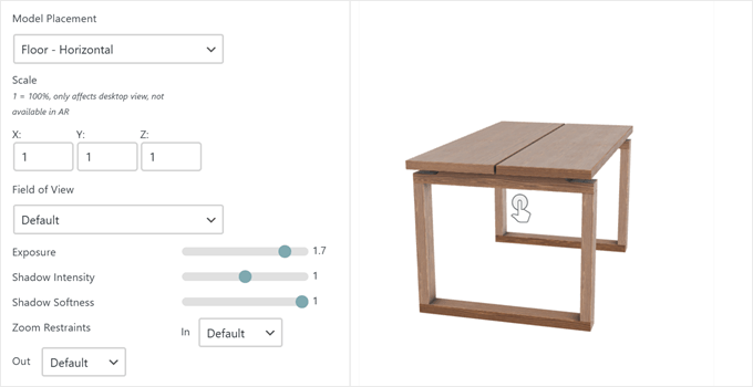 AR for WordPress' 3D model display options