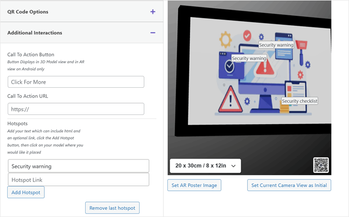 Adding image hotspots to the 3D model in AR for WordPress