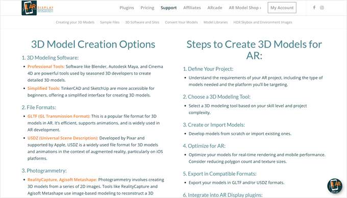 AR for WordPress' 3D model resources