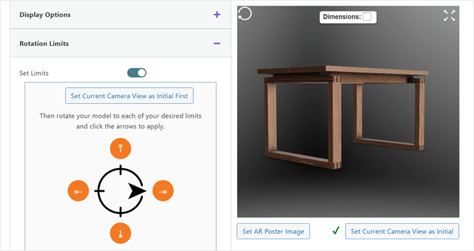 Setting rotation limits in AR for WordPress plugin