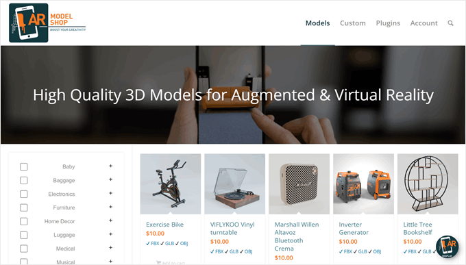 AR for WordPress 3D model shop