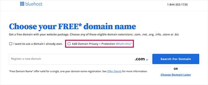 Bluehost domain search