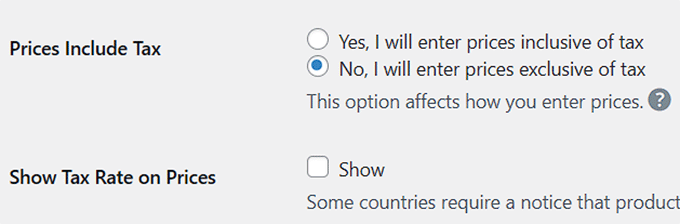 Configure price tax inclusion or exclusion