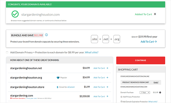 Domain.com upsells