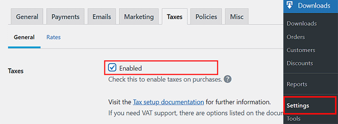 Enable tax collection in EDD