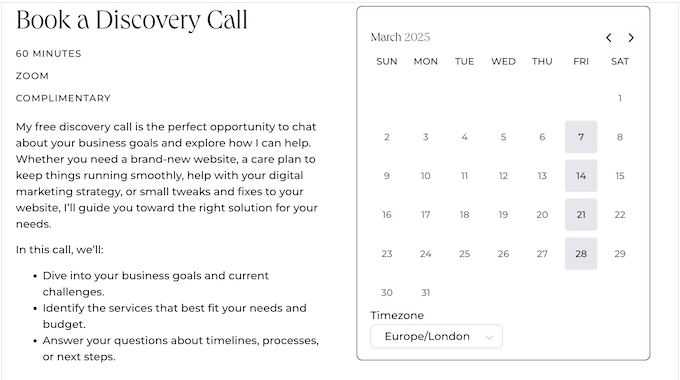 An online booking form, used to generate leads