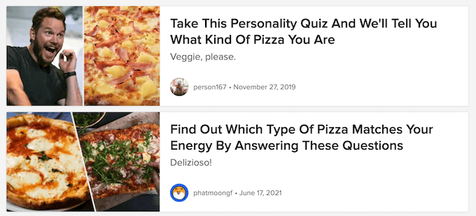 An example of an engaging online quiz, published on the BuzzFeed <a href=