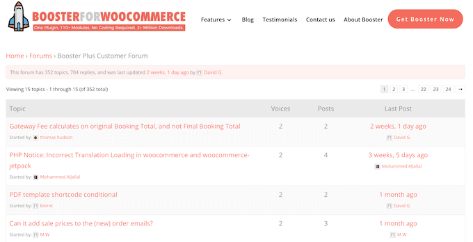 An example of a WooCommerce support forum