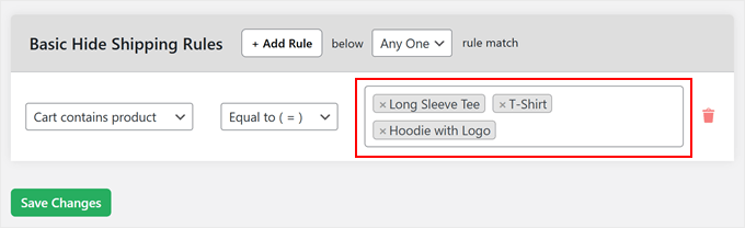 Adding products to the conditional logic for hiding shipping options