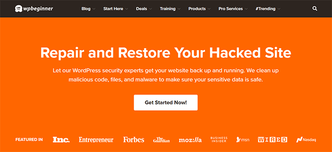 WPBeginner hacked site repair service