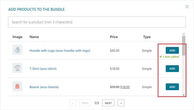 Choosing which products to the bundle with the YITH plugin