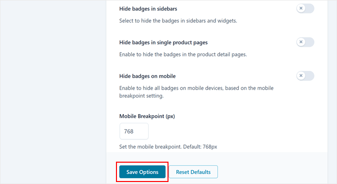 Saving settings to hide the WooCommerce sale badge in YITH