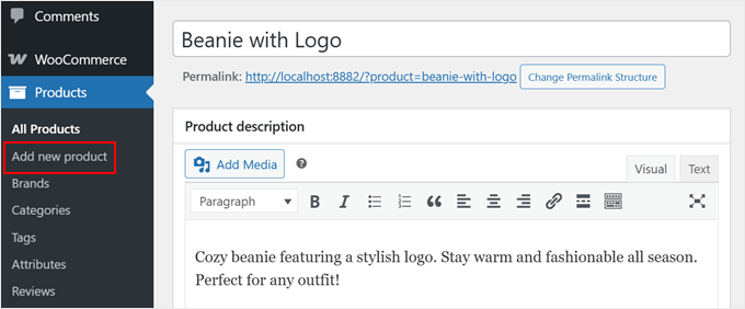 Adding a new product in WooCommerce