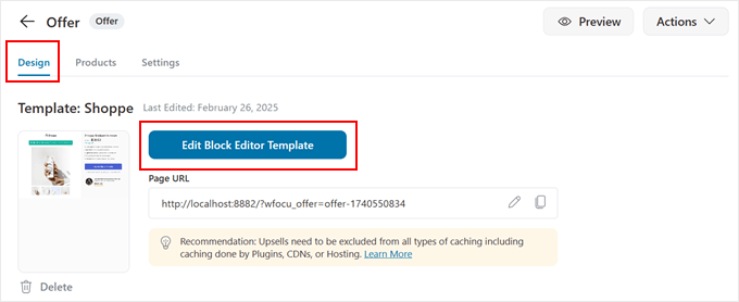 Opening the block editor to customize the FunnelKit offer page