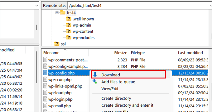 Download wp-config.php