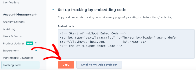 Copying HubSpot tracking code